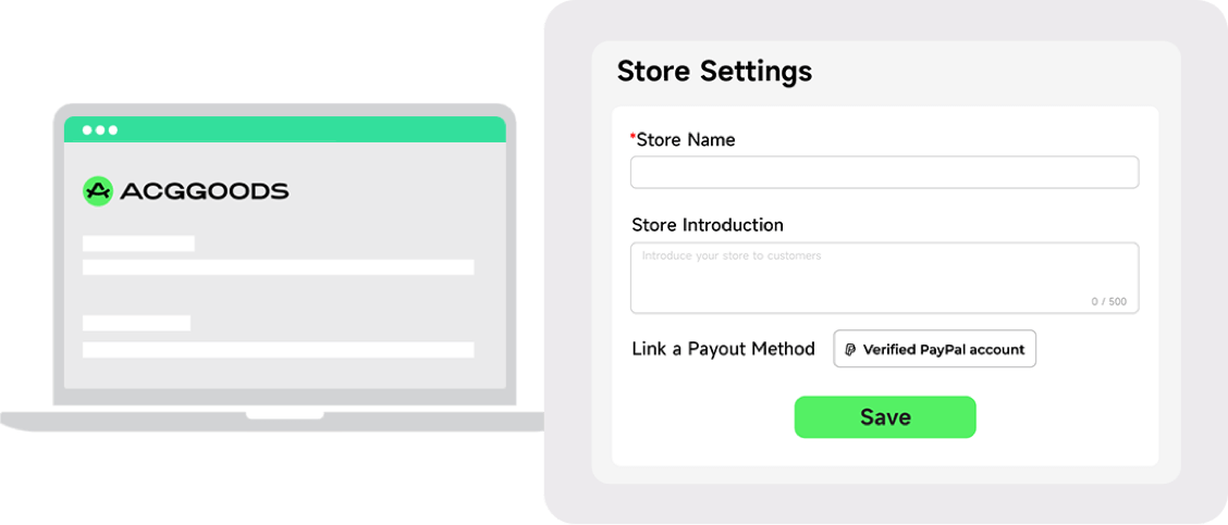 Apply a store 100% owned by you. Set up store name, description and billing account in minutes, no upfront cost.